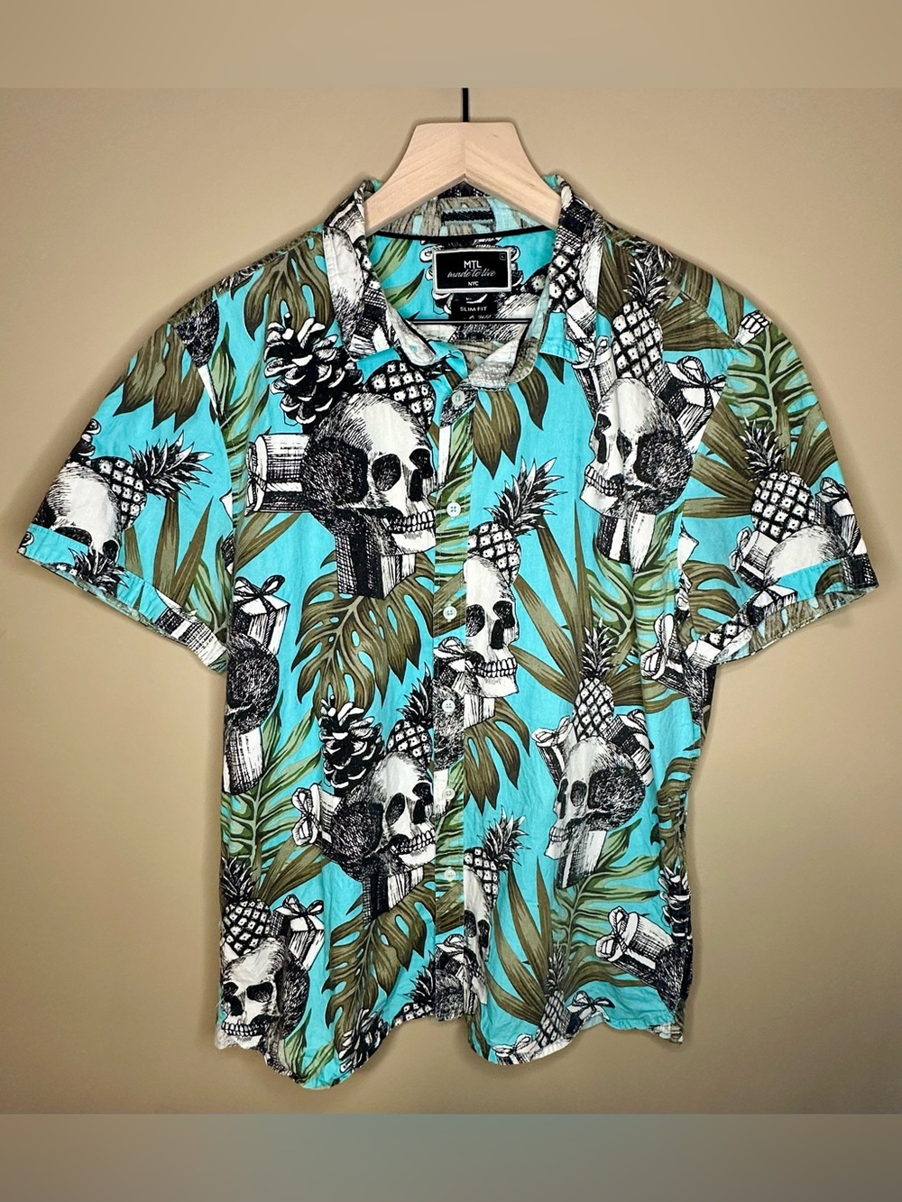 MTL Made to Live NYC Tropical Skull Hawaiian Shirt – Men’s L
